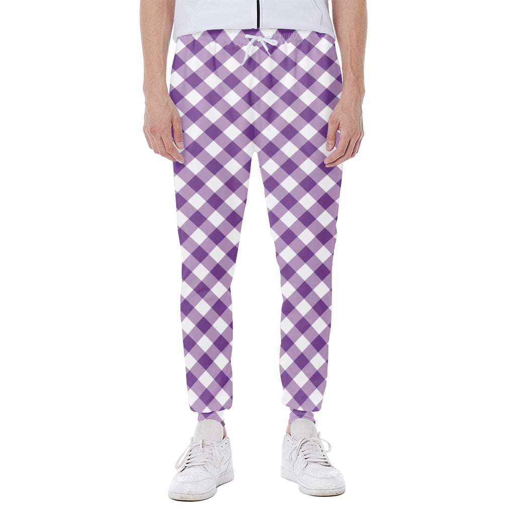 Violet And White Gingham Pattern Print Scuba Joggers