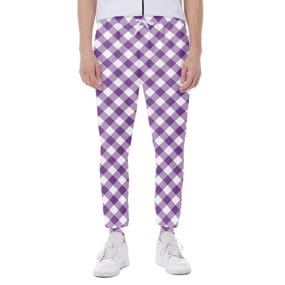 Violet And White Gingham Pattern Print Scuba Joggers