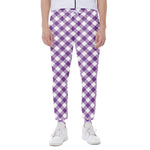 Violet And White Gingham Pattern Print Scuba Joggers