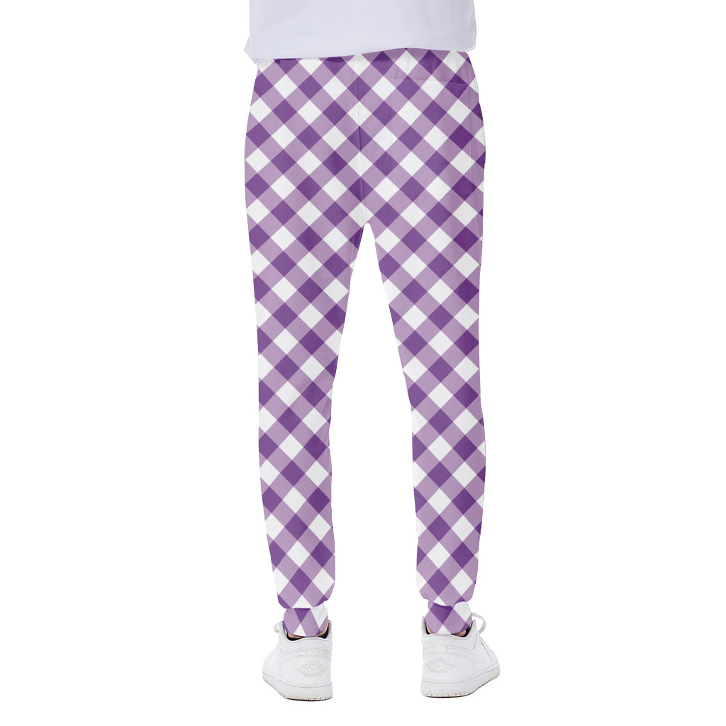 Violet And White Gingham Pattern Print Scuba Joggers