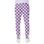 Violet And White Gingham Pattern Print Scuba Joggers