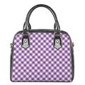 Violet And White Gingham Pattern Print Shoulder Handbag
