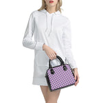 Violet And White Gingham Pattern Print Shoulder Handbag