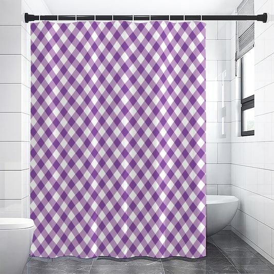 Violet And White Gingham Pattern Print Shower Curtain