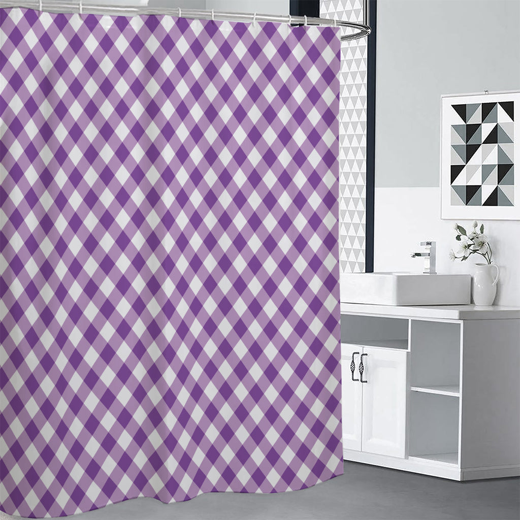 Violet And White Gingham Pattern Print Shower Curtain