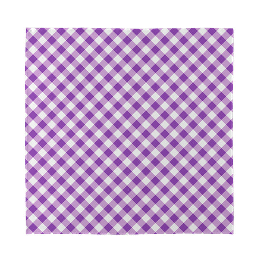 Violet And White Gingham Pattern Print Silk Bandana