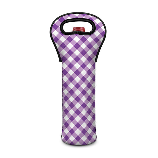 Violet And White Gingham Pattern Print Single Neoprene Wine Tote