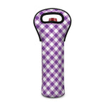 Violet And White Gingham Pattern Print Single Neoprene Wine Tote