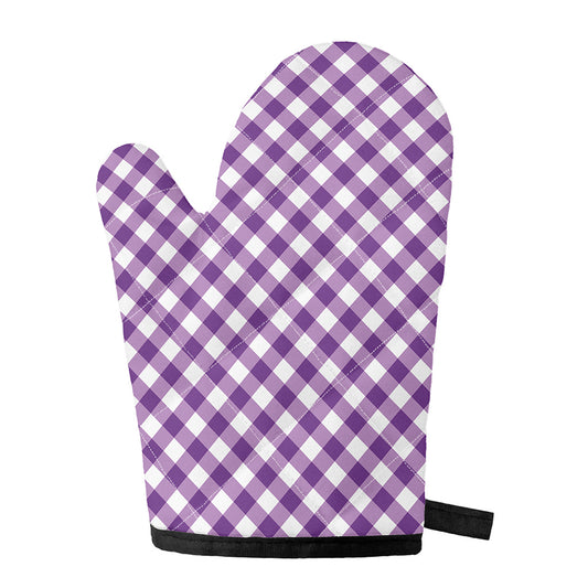 Violet And White Gingham Pattern Print Single Oven Mitt