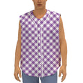 Violet And White Gingham Pattern Print Sleeveless Baseball Jersey