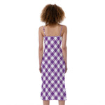 Violet And White Gingham Pattern Print Slim Fit Midi Cami Dress