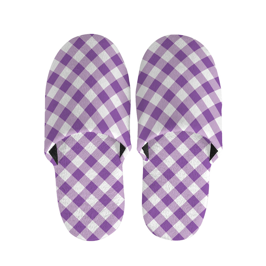 Violet And White Gingham Pattern Print Slippers