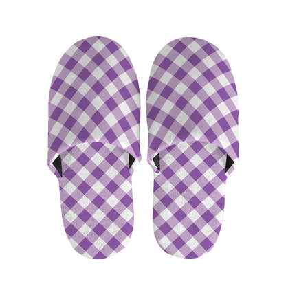 Violet And White Gingham Pattern Print Slippers