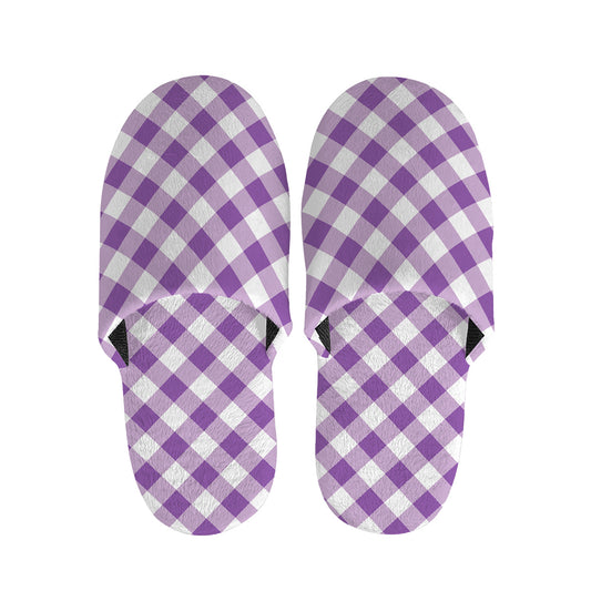 Violet And White Gingham Pattern Print Slippers