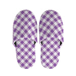 Violet And White Gingham Pattern Print Slippers