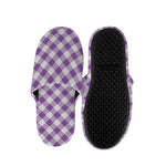 Violet And White Gingham Pattern Print Slippers