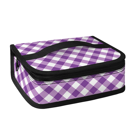Violet And White Gingham Pattern Print Small Lunch Bag