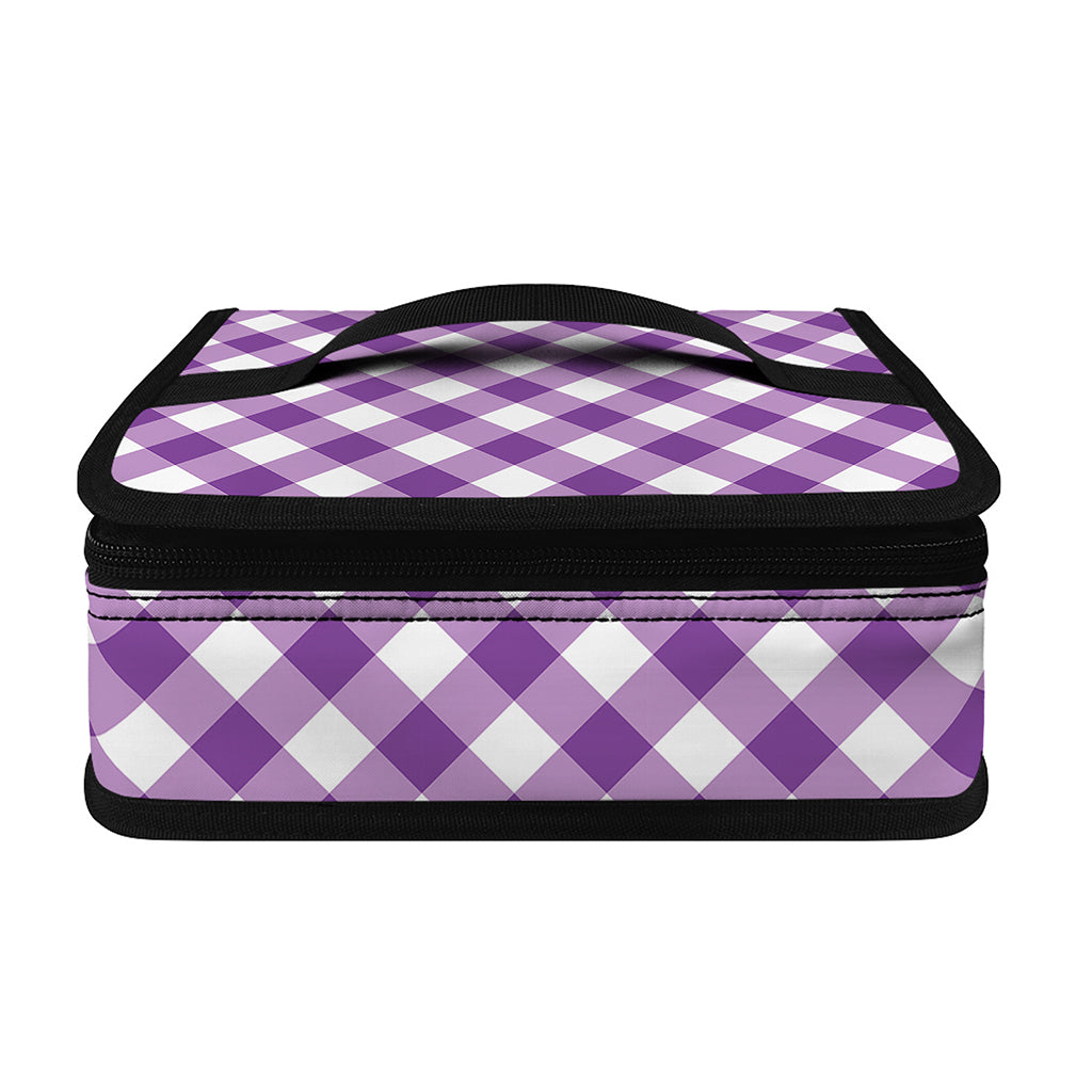 Violet And White Gingham Pattern Print Small Lunch Bag