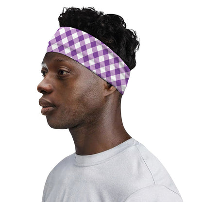 Violet And White Gingham Pattern Print Sports Headband