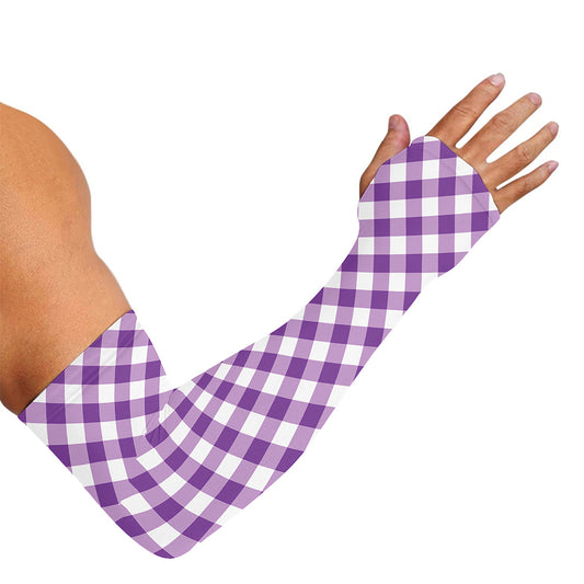 Violet And White Gingham Pattern Print Sun Protection Arm Sleeves