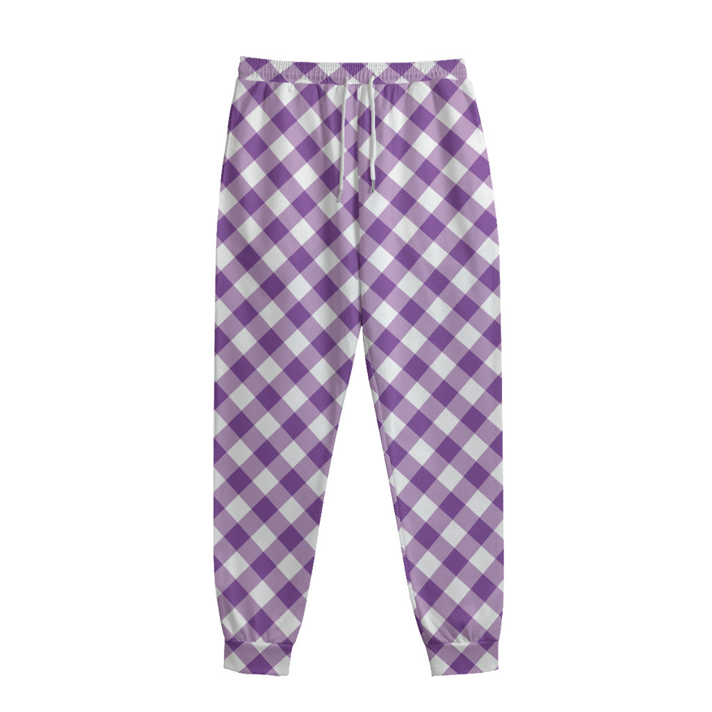 Violet And White Gingham Pattern Print Sweatpants