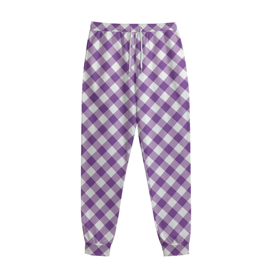 Violet And White Gingham Pattern Print Sweatpants