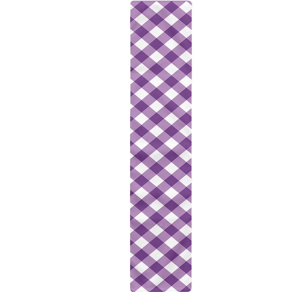 Violet And White Gingham Pattern Print Table Runner