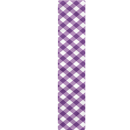 Violet And White Gingham Pattern Print Table Runner