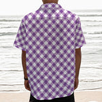 Violet And White Gingham Pattern Print Textured Short Sleeve Shirt