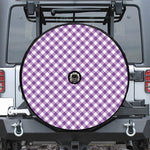 Violet And White Gingham Pattern Print Tire Cover With Camera Hole