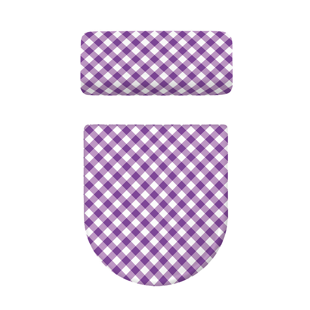 Violet And White Gingham Pattern Print Toilet Lid And Tank Cover Set