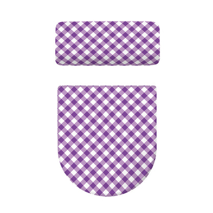 Violet And White Gingham Pattern Print Toilet Lid And Tank Cover Set