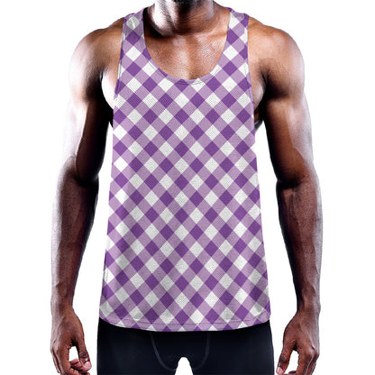 Violet And White Gingham Pattern Print Training Tank Top
