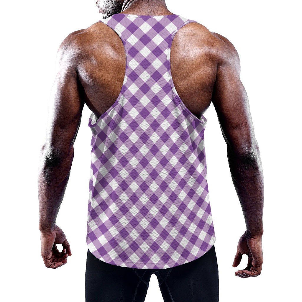 Violet And White Gingham Pattern Print Training Tank Top
