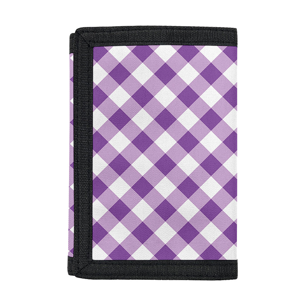 Violet And White Gingham Pattern Print Trifold Wallet