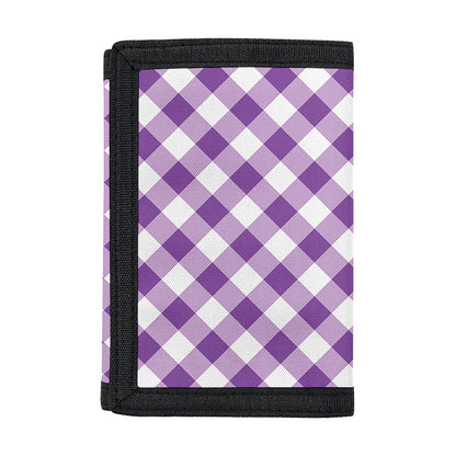 Violet And White Gingham Pattern Print Trifold Wallet