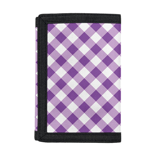 Violet And White Gingham Pattern Print Trifold Wallet