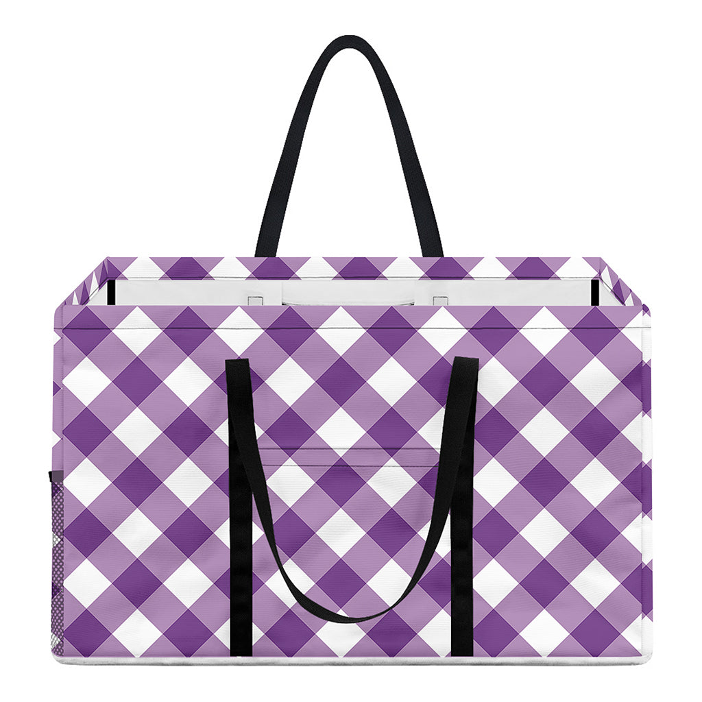 Violet And White Gingham Pattern Print Utility Tote Bag
