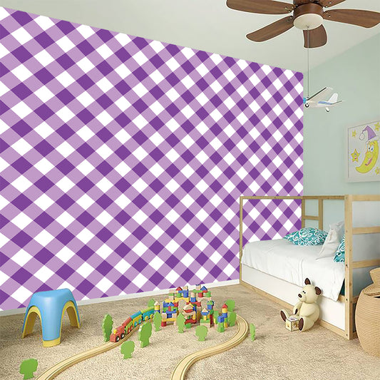 Violet And White Gingham Pattern Print Wall Sticker