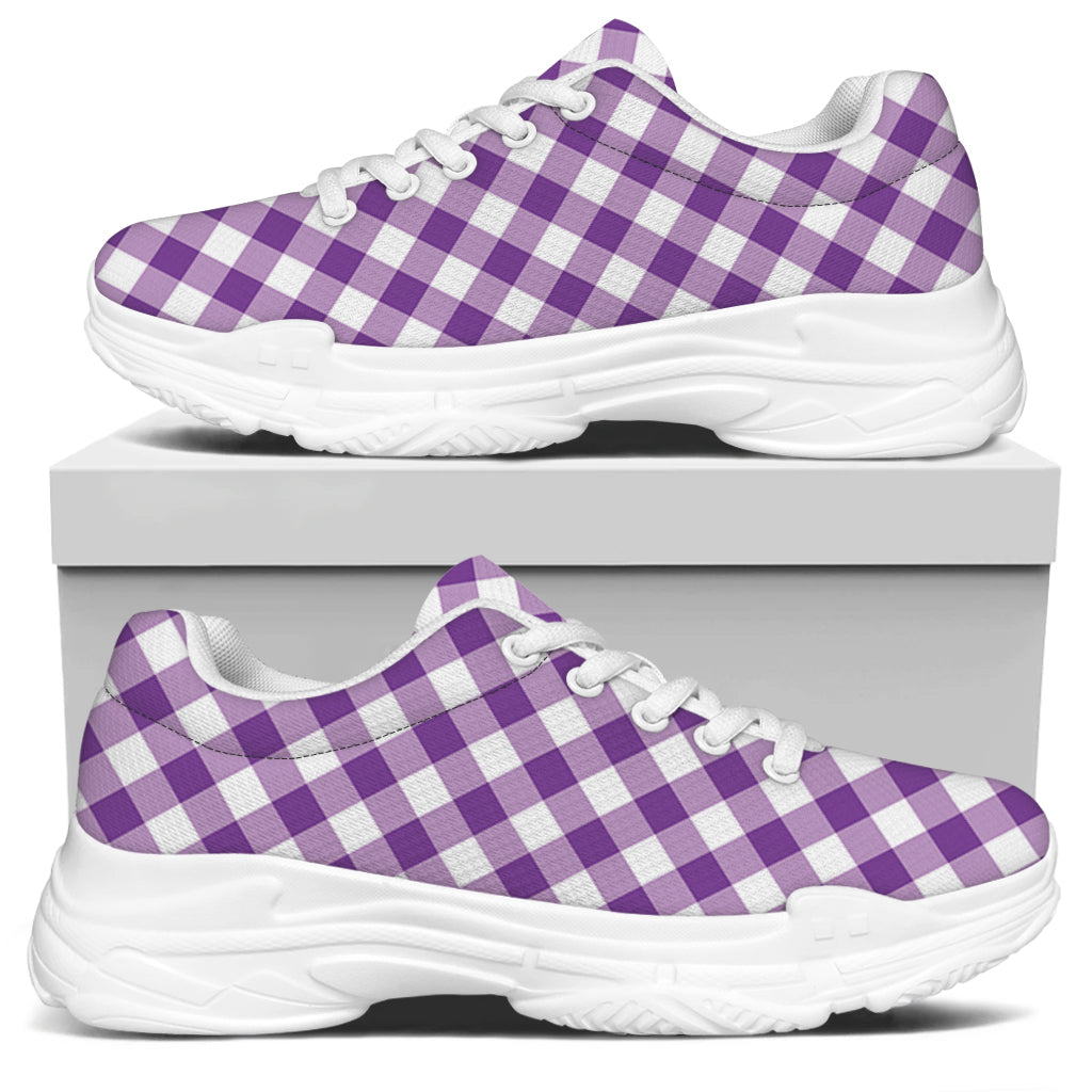Violet And White Gingham Pattern Print White Chunky Shoes