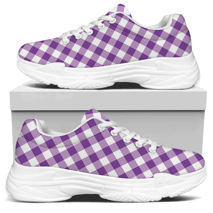 Violet And White Gingham Pattern Print White Chunky Shoes