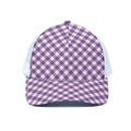 Violet And White Gingham Pattern Print White Mesh Trucker Hat