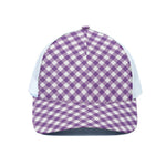 Violet And White Gingham Pattern Print White Mesh Trucker Cap