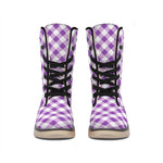 Violet And White Gingham Pattern Print Winter Boots