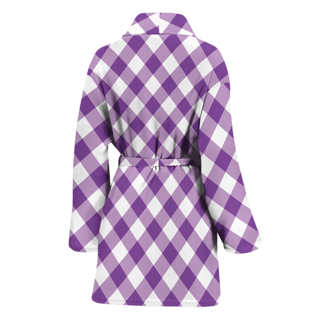 Violet And White Gingham Pattern Print Women's Bathrobe