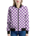 Violet And White Gingham Pattern Print Women's Bomber Jacket