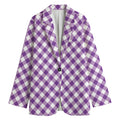 Violet And White Gingham Pattern Print Women's Cotton Blazer