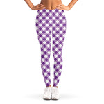 Violet And White Gingham Pattern Print Women's Leggings