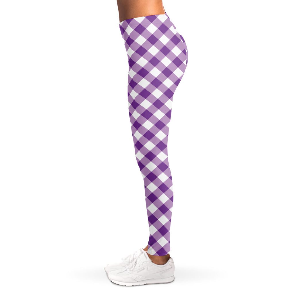 Violet And White Gingham Pattern Print Women's Leggings
