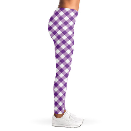 Violet And White Gingham Pattern Print Women's Leggings